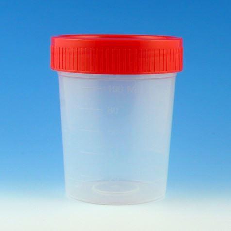 Specimen Container, 4oz, with Separate 1/4-Turn Red Screwcap, Non-Sterile, Bulk-5914
