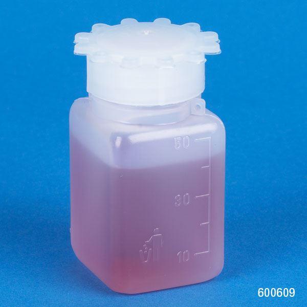 Bottle with Screwcap, Wide Mouth, Square, PE (Cap: PP), 50mL-600609-10