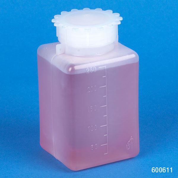 Bottle with Screwcap, Wide Mouth, Square, PE (Cap: PP), 250mL, 50/Bag, 6 Bags/Unit-600611B