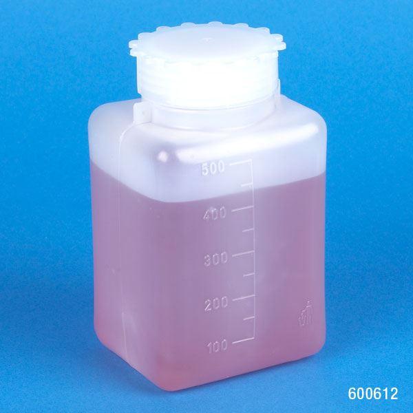 Bottle with Screwcap, Wide Mouth, Square, PE (Cap: PP), 500mL-600612-6