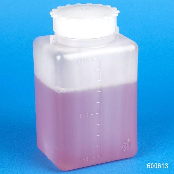 Bottle with Screwcap, Wide Mouth, Square, PE (Cap: PP), 1000mL-600613-6
