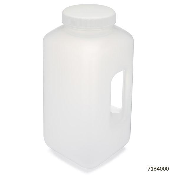 Bottle, Large Wide Mouth with Handle, Square Bottle, 100mm PP Screw Cap, 4 Litres-7164000