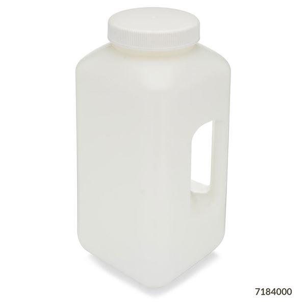 Bottle, Large Wide Mouth with Handle, Square, HDPE Bottle, 100mm PP Screw Cap, 4 Litres-7184000
