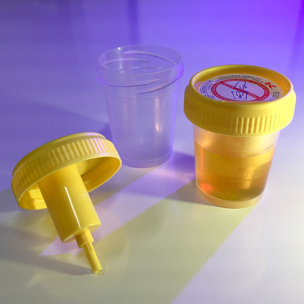 60mL collection cup, 1/pk, w/transfer device, yellow cap, 500/Cs - 3852