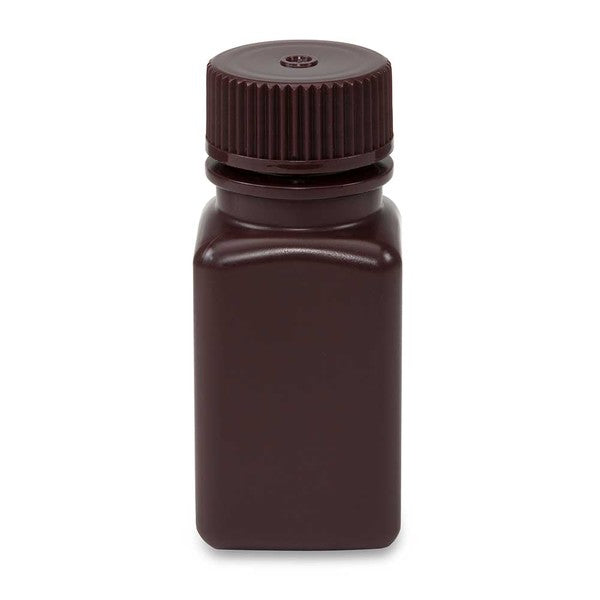 Bottle, Wide Mouth, Square, Amber HDPE, Attached PP Screw Cap, 60mL, 12/Bag - 7180060AM