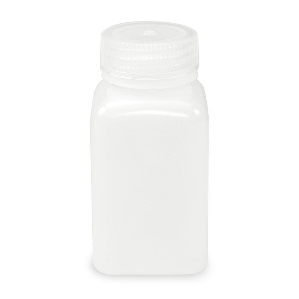 Bottle, Wide Mouth, Square, HDPE, Attached PP Screw Cap, 175mL, 100/Cs - 7180175