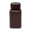 Bottle, Wide Mouth, Square, Amber HDPE, Attached PP Screw Cap, 175mL, 12/Bag - 7180175AM