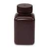 Bottle, Wide Mouth, Square, Amber HDPE, Attached PP Screw Cap, 250mL, 12/Bag - 7180250AM