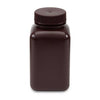 Bottle, Wide Mouth, Square, Amber HDPE, Attached PP Screw Cap, 500mL, 12/Bag - 7180500AM