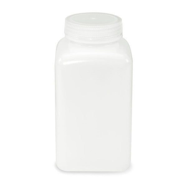 Bottle, Wide Mouth, Square, HDPE, Attached PP Screw Cap, 1000mL, 100/Cs - 7181000