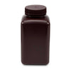 Bottle, Wide Mouth, Square, Amber HDPE, Attached PP Screw Cap, 1000mL, 6/Bag - 7181000AM