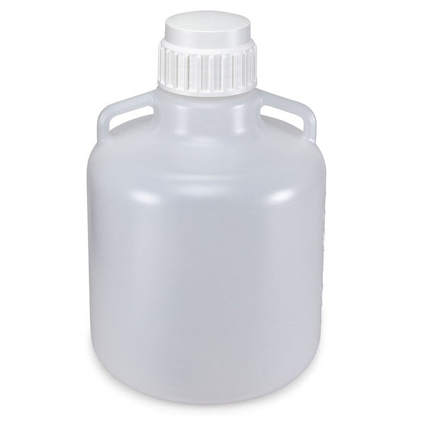Carboy, Round with Handles, HDPE, 10 L, White PP Screwcap,Molded Graduations, 100/Cs - 7340010