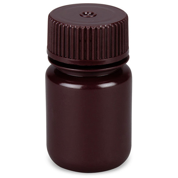 Bottle, Amber Wide Mouth,Round,HDPE,30mL, Bulk Packed, Bottles and Caps Separate, 1000/Cs - 7510030AMBKS