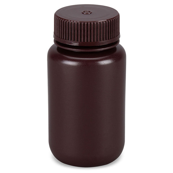 Bottle,Amber Wide Mouth,Round,HDPE,125mL, Bulk Packed, Bottles and Caps Separate, 500/Cs - 7510125AMBKS