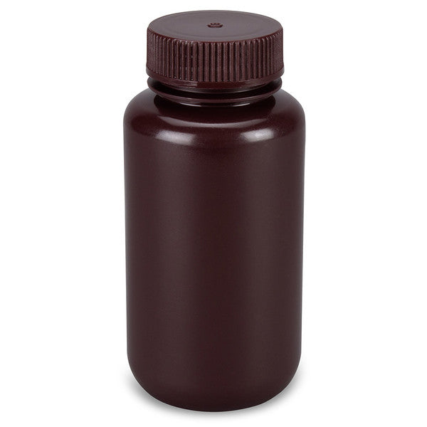 Bottle,Amber Wide Mouth,Round,HDPE,250mL, Bulk Packed, Bottles and Caps Separate, 250/CS - 7510250AMBKS