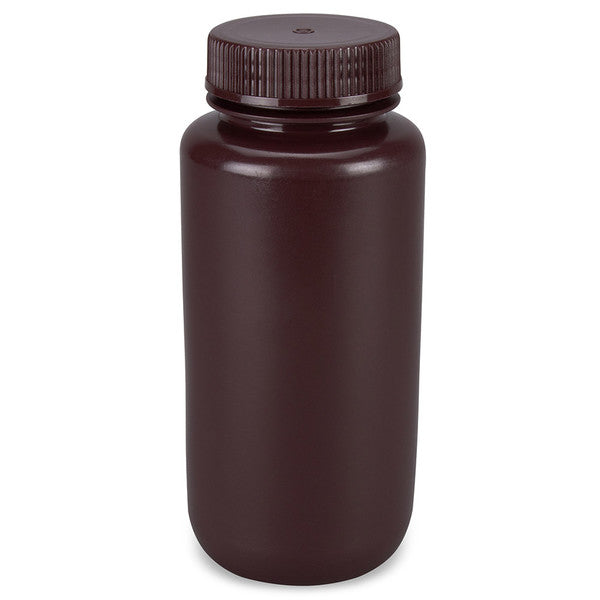 Bottle,Amber Wide Mouth,Round,HDPE,500mL, Bulk Packed, Bottles and Caps Separate, 12/CS - 7510500AMBKS