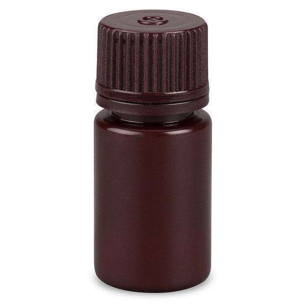 Bottle,Amber Narrow Mouth,Rnd,HDPE,15mL, Bulk Packed, Bottles and Caps Separate, 200/CS - 7560015AMBKS