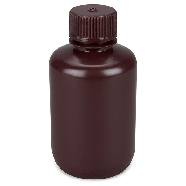 Bottle,Amber Narrow Mouth,Rnd,HDPE,125mL, Bulk Packed, Bottles and Caps Separate, 500/Cs - 7560125AMBKS