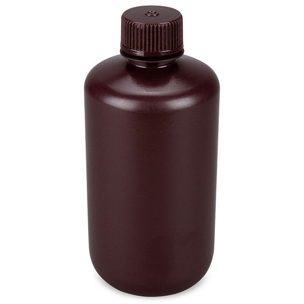 Bottle,Amber Narrow Mouth,Rnd,HDPE,250mL, Bulk Packed, Bottles and Caps Separate, 250/CS - 7560250AMBKS