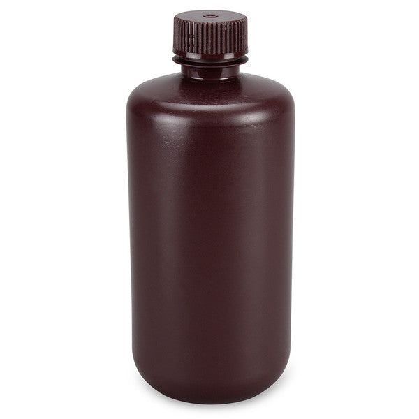 Bottle,Amber Narrow Mouth,Rnd,HDPE,500mL, Bulk Packed, Bottles and Caps Separate, 12/CS - 7560500AMBKS