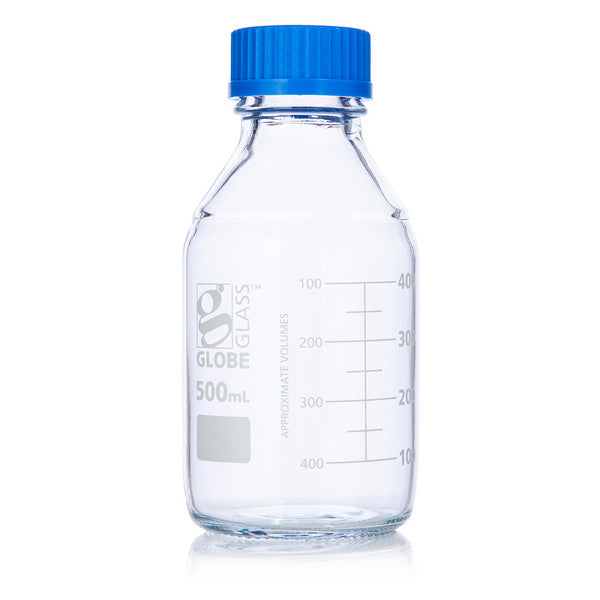 Bottle, Media, Globe Glass, 500mL, GL45 Screw Cap, Dual Graduations, 10/Box - 8100500