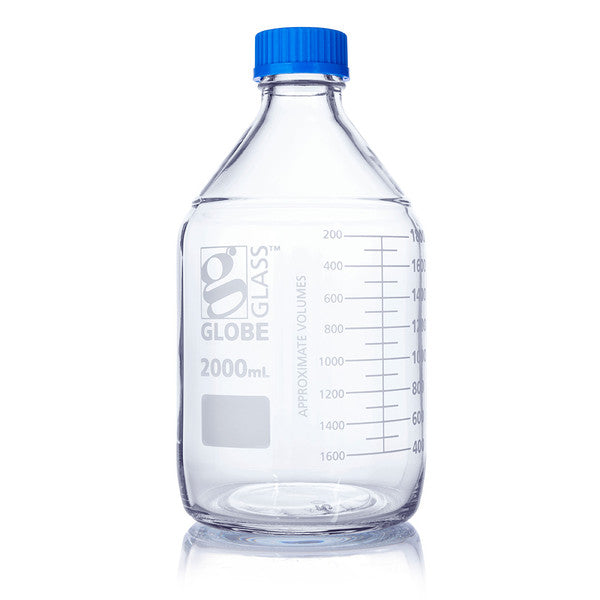 Bottle, Media, Globe Glass, 2000mL, GL45 Screw Cap, Dual Graduations, 10/Box - 8102000