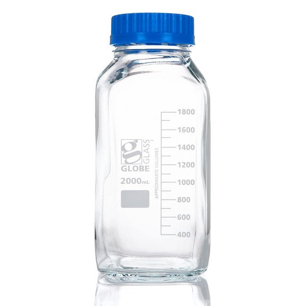 Bottle, Square Media, Wide Mouth, 2000mL, GL80 Screw Cap, 10/Box - 8122000