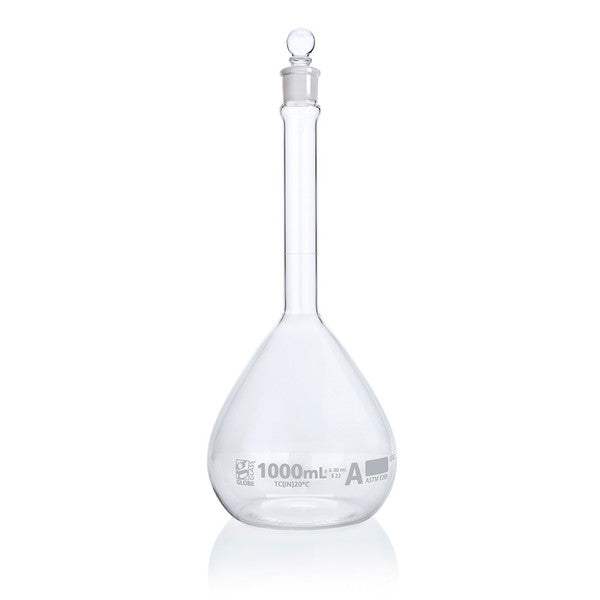 Flask, Volumetric , Globe Glass, 1000mL, Class A, To Contain (TC), ASTM E288 - 8201000