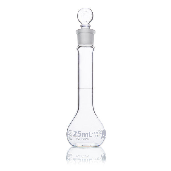 Flask, Volumetric, Globe Glass, 25mL, Wide Mouth, Class A, TC, ASTM E288, 6/Box - 8230025