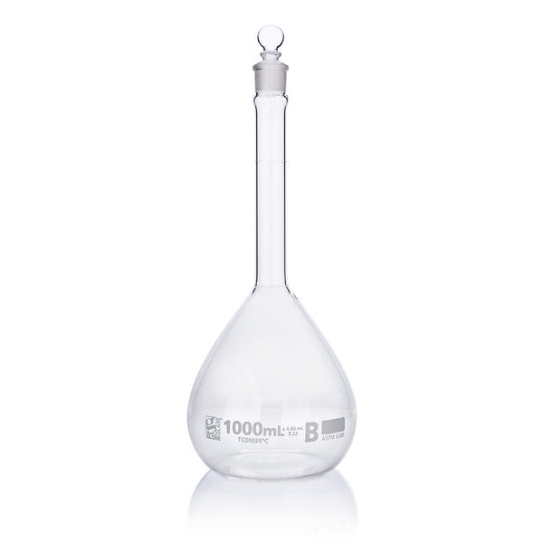 Flask, Volumetric , Globe Glass, 1000mL, Class B, To Contain (TC), ASTME288 - 8251000