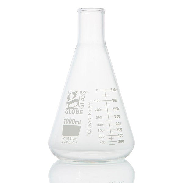 Flask, Erlenmeyer, Globe Glass, 1000mL, Heavy Duty, Narrow Mouth, Dual Grad - 8431000