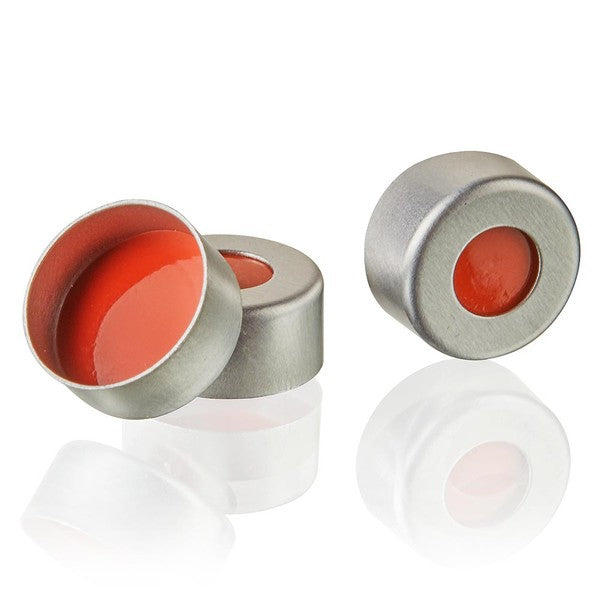 Aluminum Crimp Seal for 2mL Vial, 11mm, Natural,PTFE/Red Rubber Septum, 100/Box - 9010002CAP-AS-NR
