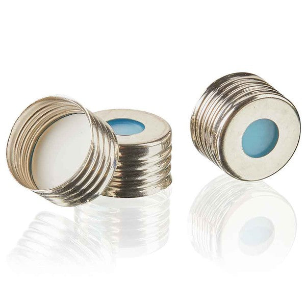Steel/Magnetic Screw Cap for CTC 10-20mL Vial, 18mm, White PTFE/Blue Silicone Septum, 100/Box - 9050000CAP-SM-WB