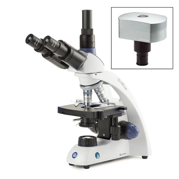 BioBlue trinocular microscope SMP, 4/10/S40/S100x oil obj. w/camera - EBB-4253-DC18