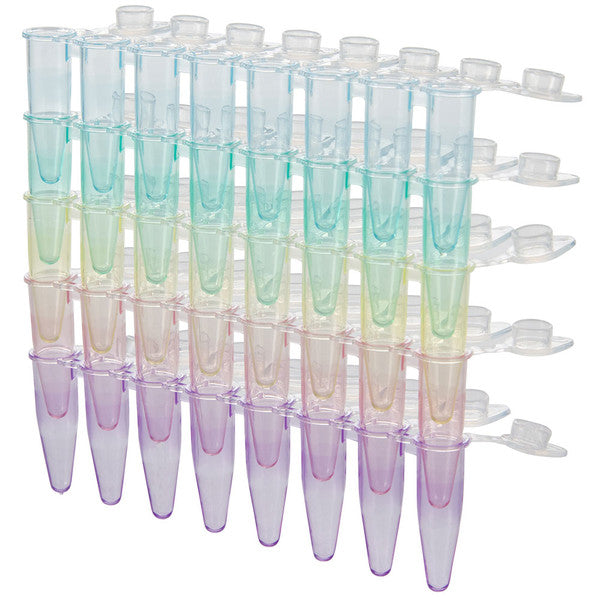 DiamondLink 0.2mL 8-Strip Tubes, with, Individually-Atch Flat Caps,Asst Colors, 120/Box - PCR-DL-02F-RW