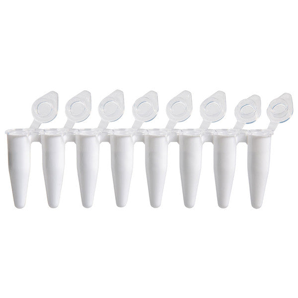 DiamondLink 0.2mL 8-Strip Tubes, with, Individually-Attached Flat Caps, White, 120/Box - PCR-DL-02FW