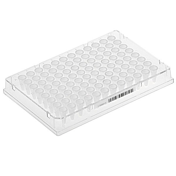 Diamond Shell 0.1mL 96 well PCR Plate, Clear PC frame/White PP wells, barcoded, 100/Cs - PCR-DS-FS-01-CWBC