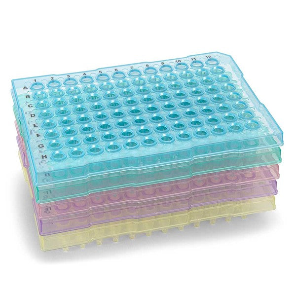 0.2mL 96-Well PCR Plate, Half Skirt, (ABI-style), Flat top, Assorted Colors, 10/Box - PCR-HS-FL02-RW