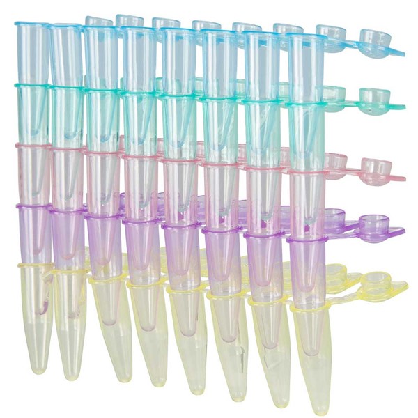 QuickSnap 0.2mL 8-Strip Tubes, with, Individually-Atch Dome Caps,Asst Colors, 120/Box - PCR-QS-02D-RW