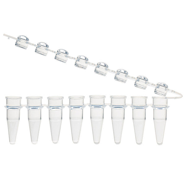 0.2mL 8-Strip Tubes, with Hinged, Attached 8-Strip clear Dome caps,Natural, 12/Box5 - PCR-STR-02D-ZIP