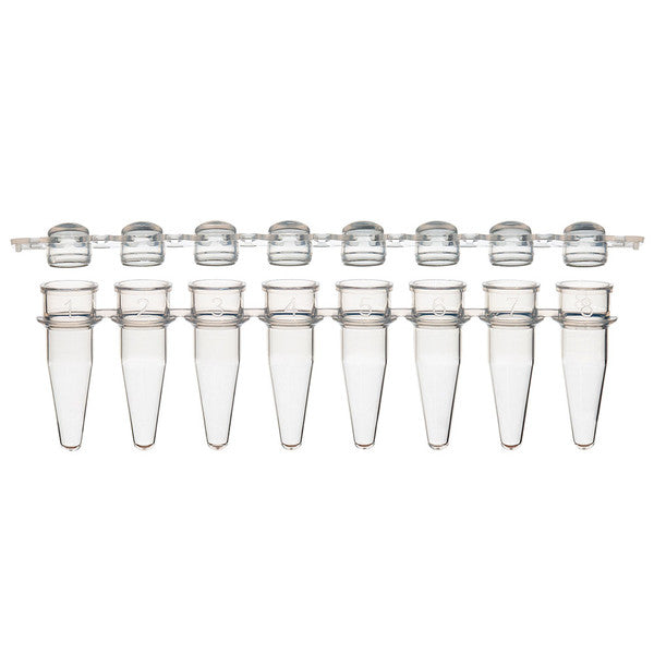 0.2mL 12-Strip Tubes, with Separate, 12-Strip clear Dome caps, Natural, 80/Box - PCR-STR-02D-12