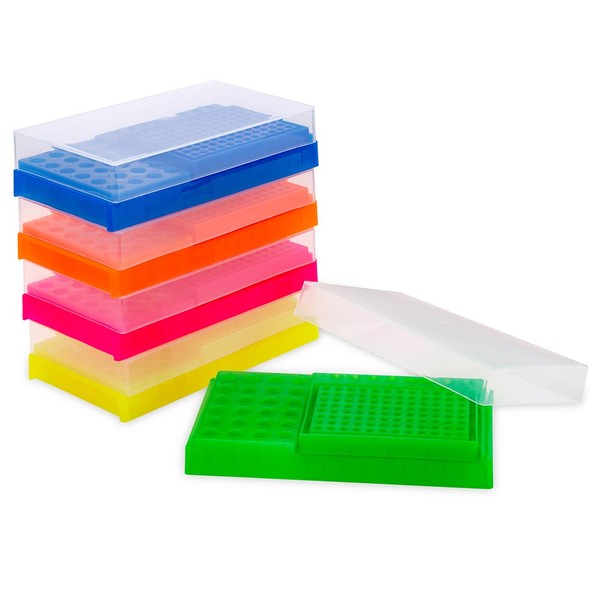 PCR Work Racks, with Lids, holds 32 x 0., 2ml, 16x.5ml, 24 1.5/2.0ml pcr tubes, 5/Pack - PCR-WORKRACK