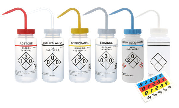 Precision Color-Coded Wash Bottle with 500mL, RedClearYellowWhiteBlue for dis... | 120257