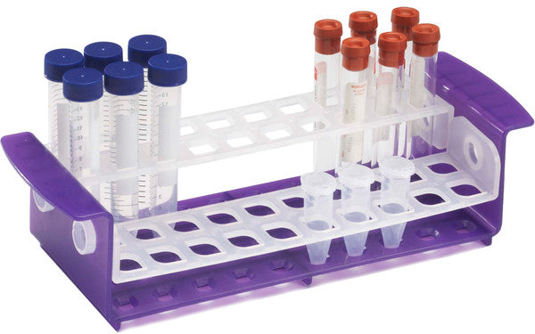 Scientific Color-Coded Workstation Rack tuned for tube staging, Purple/Natural | 120818