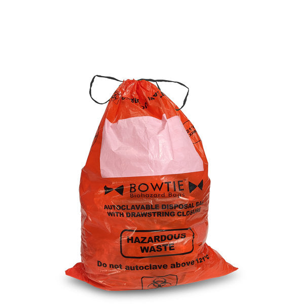 Bowtie Biohazard bags, autoclave bag with drawstring, PE, 25 x 35in. (64 x 89cm), 100/pk | A8001R