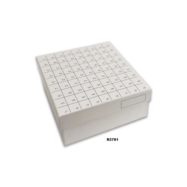 FlipTop Carboard freezer box w/ attached hinged lid, 3 inch, 81-place, white, 50/cs | R3781