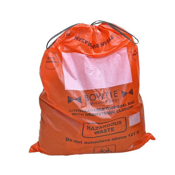 Bowtie Biohazard bags, autoclave bag with drawstring, PE, 33 x 41in. (84 x 104cm), 100/pk | A8003R