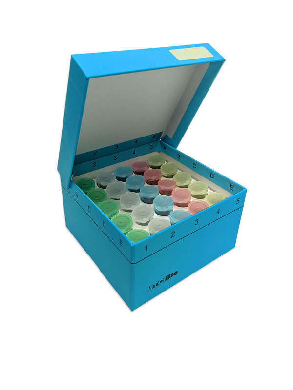 Cardboard freezer box with hinged lid, 3 inch, with insert for 25 snap-cap 5mL MacroTubes, 5/pk | C2580-25