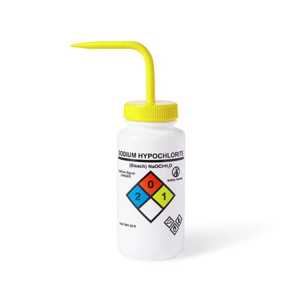 UniSafe Sodium Hypochlorite Vented Wash Bottle, Yellow, Pack of 6 - UN370059