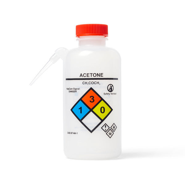 Instructional Unisafe™ Acetone Wash Bottle, Unitary, LDPE, 500 mL, Pack/6 | 36-1000